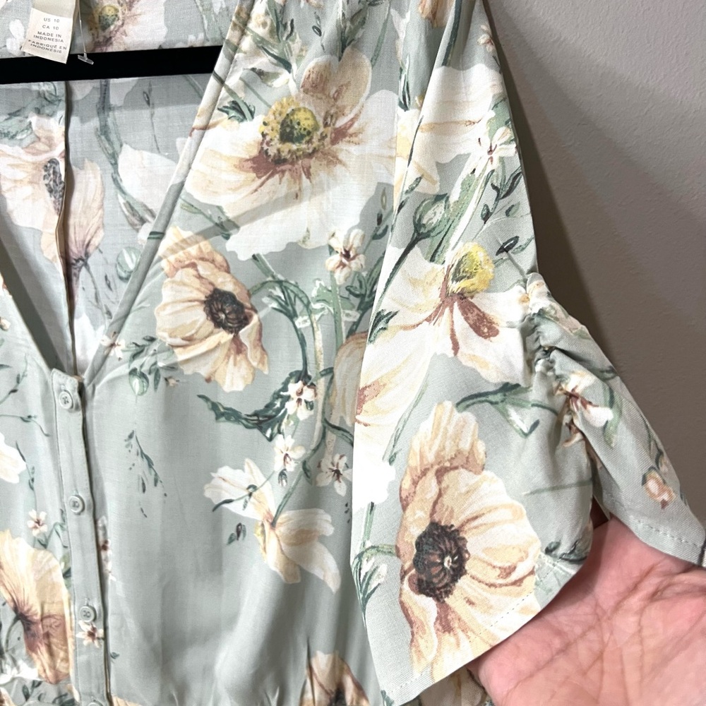H & M Floral V Neck Button Down Short Sleeve Summer Midi Dress SZ 10 NWOT - Picture 4 of 11
